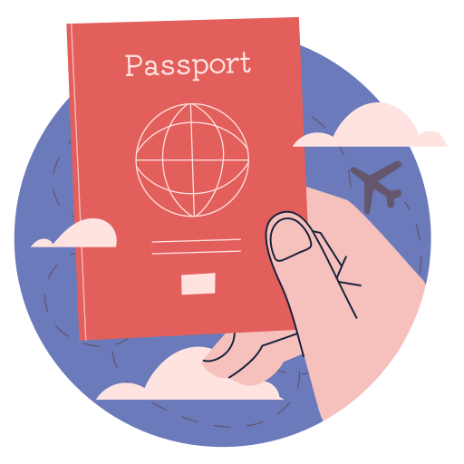 a sticker image of a hand holding a passport